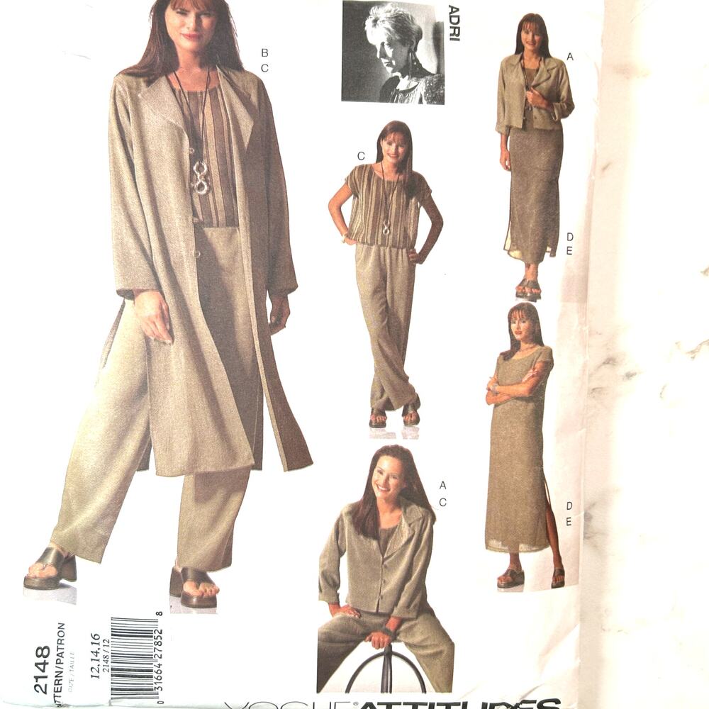 Vogue Attitudes 2148 Sewing Pattern | Jacket Pants Dress Set Sizes 12 14 16 Cut